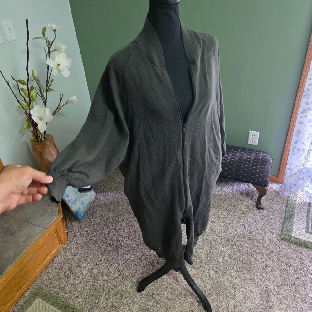 Pact Airplane Cardigan Open Front Gray Black Minimalist Organic Cotton Size S/M